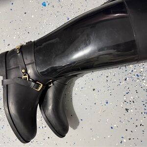 Jimmy Choo Black Riding Boots with Gold Buckle